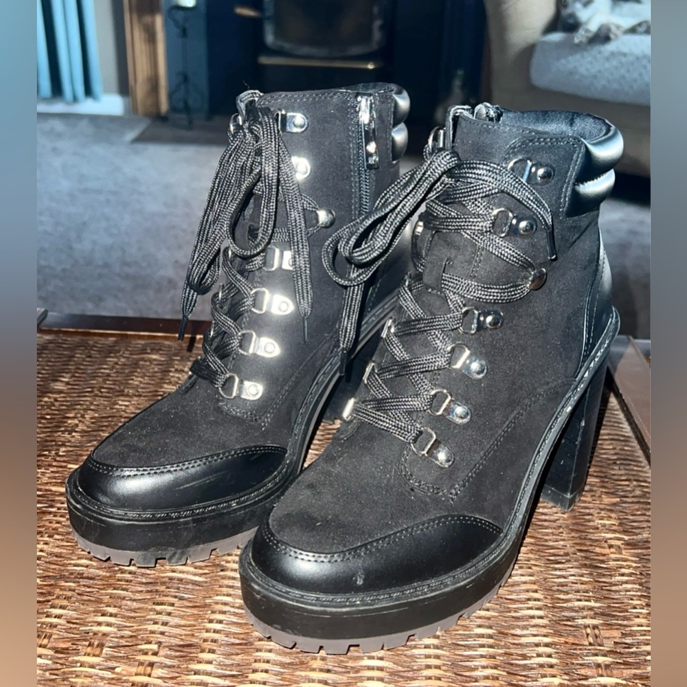 J Lo lace up black booties size 8